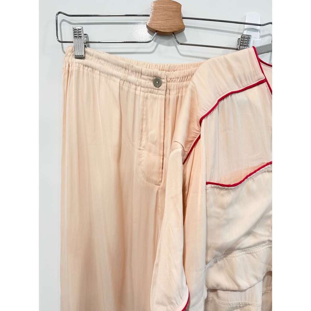 Free People Intimately Satin Pajama Set Sugar Pink Red Piping XS NEW - Picture 6 of 14